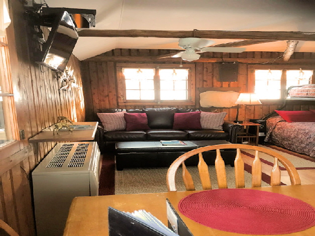 Living Area with Leather Sofa Bed - Rental Cabins 3 - 5 